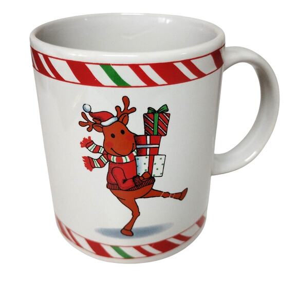 🦌 🎄Cute Reindeer Mug Christmas Coffee Cup Candy Cane Holiday Ceramic Cozy 🎁 - Picture 2 of 15